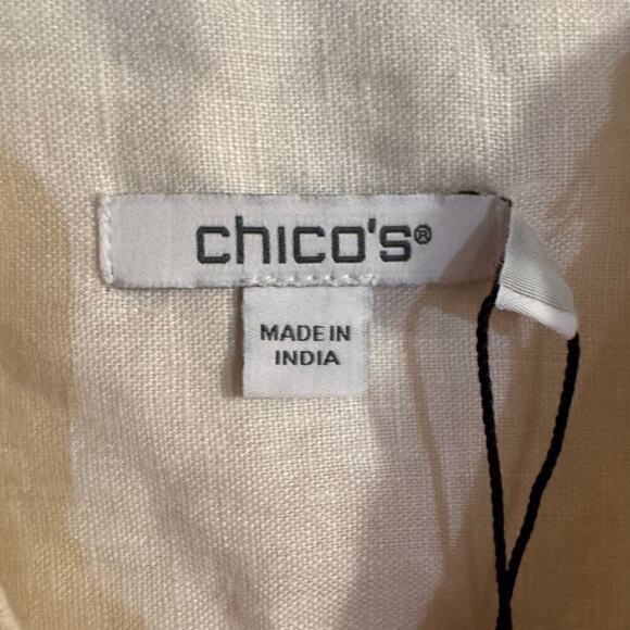 NWT Chico’s Linen Embellished Cap Sleeve Short Dress Tiered XXL / 20-22 Cream - Picture 6 of 11